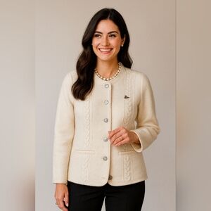 100% Whool Elegant Cream Wool Women's Jacket Made Austria
